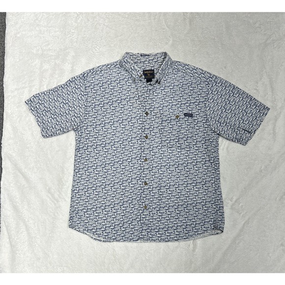 Woolrich Button Up Shirt Mens Large  Hawaiian Palm Leaf Pattern Short Sleeve - Picture 1 of 9